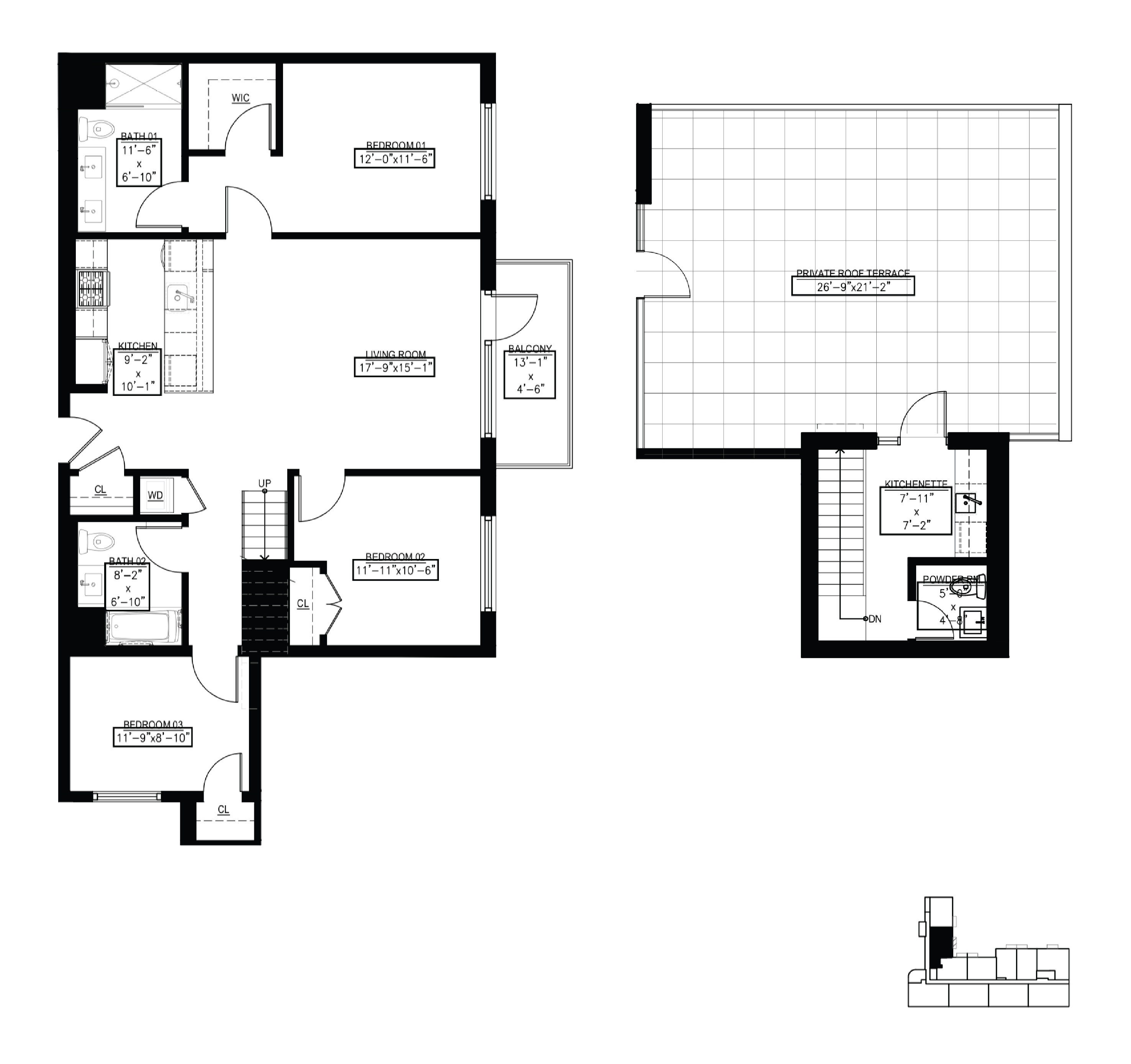 Floor plan for 3 beds, 2.5 baths, 1429 sqft